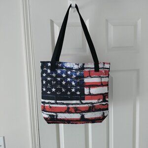 NEW American Flag Tote Bag Red White Blue w/Black Straps Double Sided Polyester